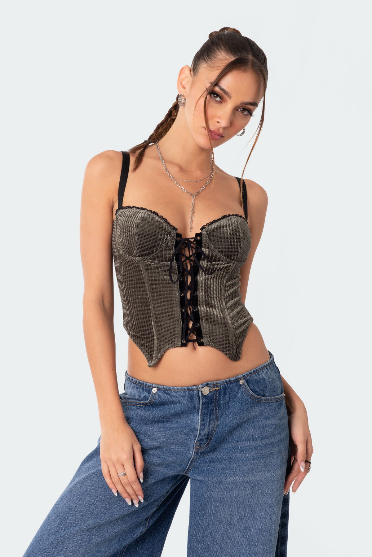Lacey Cupped Velvet Corset - Image 2