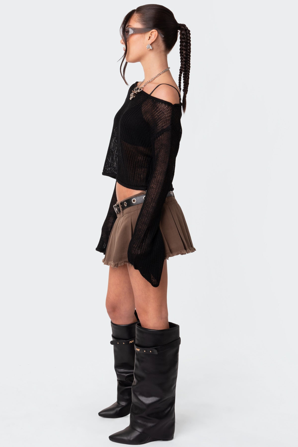 Emmie Off The Shoulder Sheer Knitted Top - Image 3