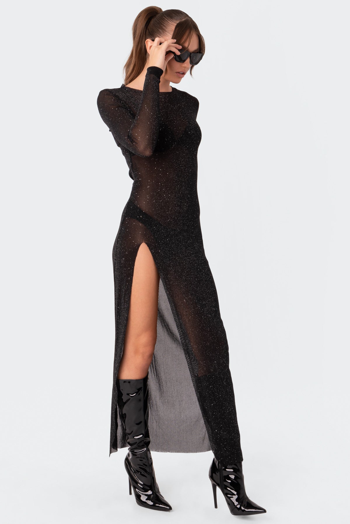 Glitter Mesh Slitted Maxi Dress - Image 3