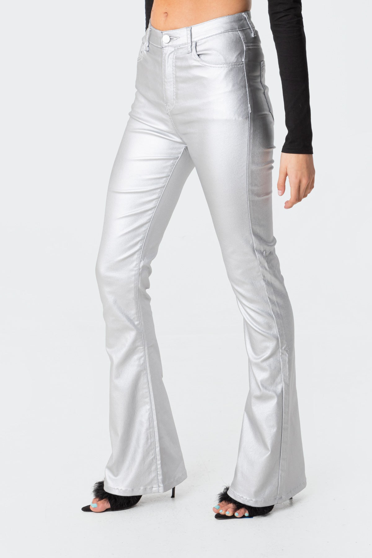 Luna Faux Leather Mid Rise Flared Jeans - Image 3