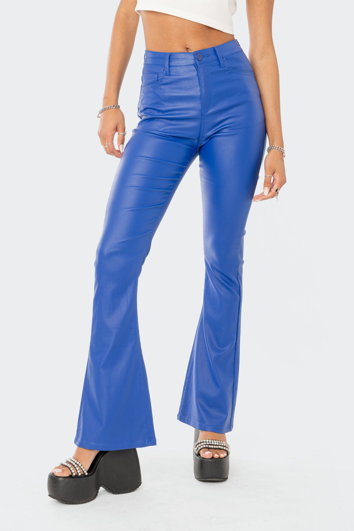 Luna Faux Leather Mid Rise Flared Jeans - Image 2