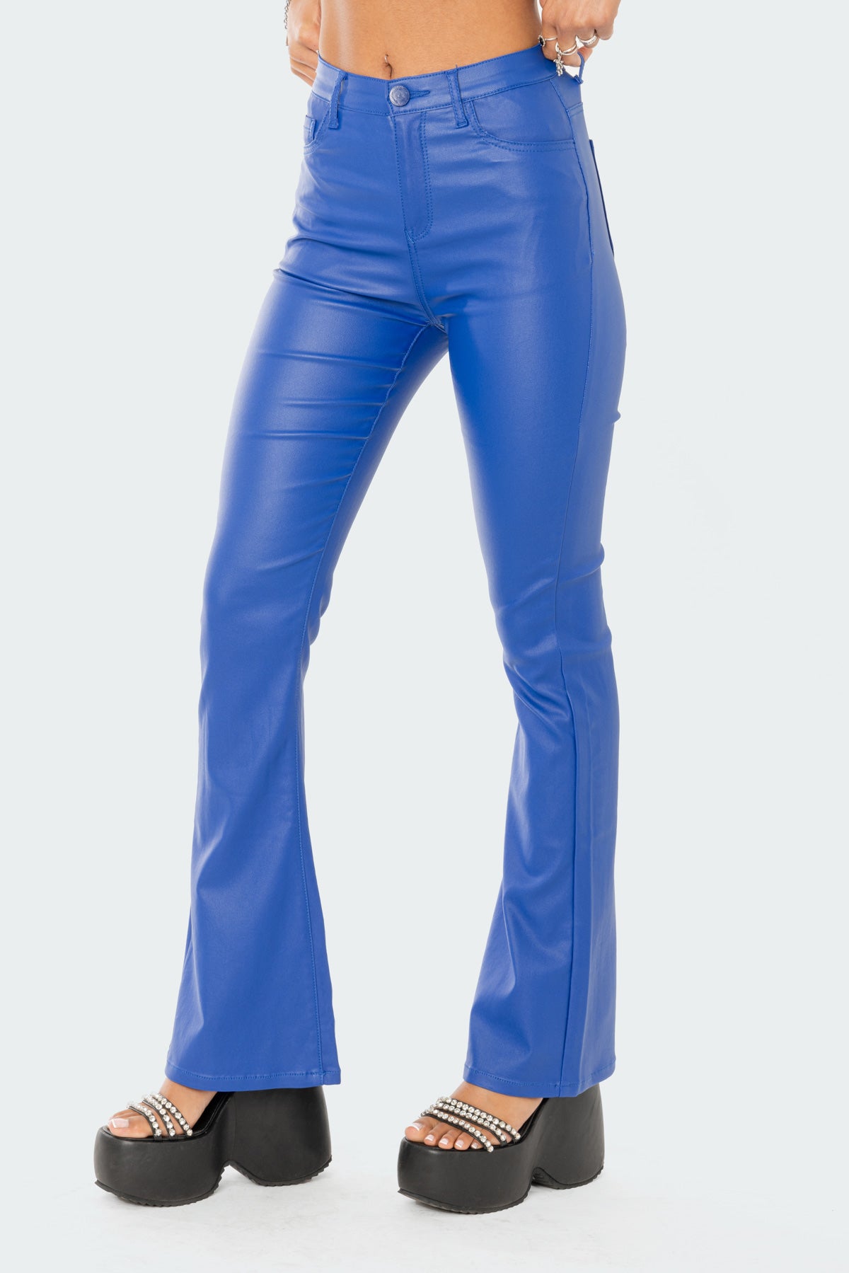 Luna Faux Leather Mid Rise Flared Jeans - Image 5