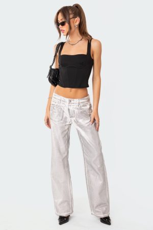Jolene Metallic Low Rise Wide Leg Jeans