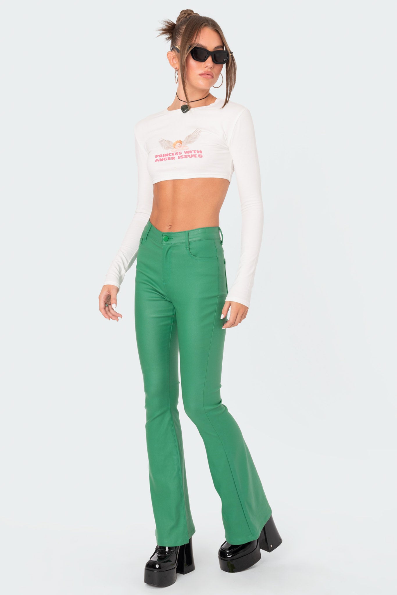 Luna Faux Leather Mid Rise Flared Jeans - Image 3