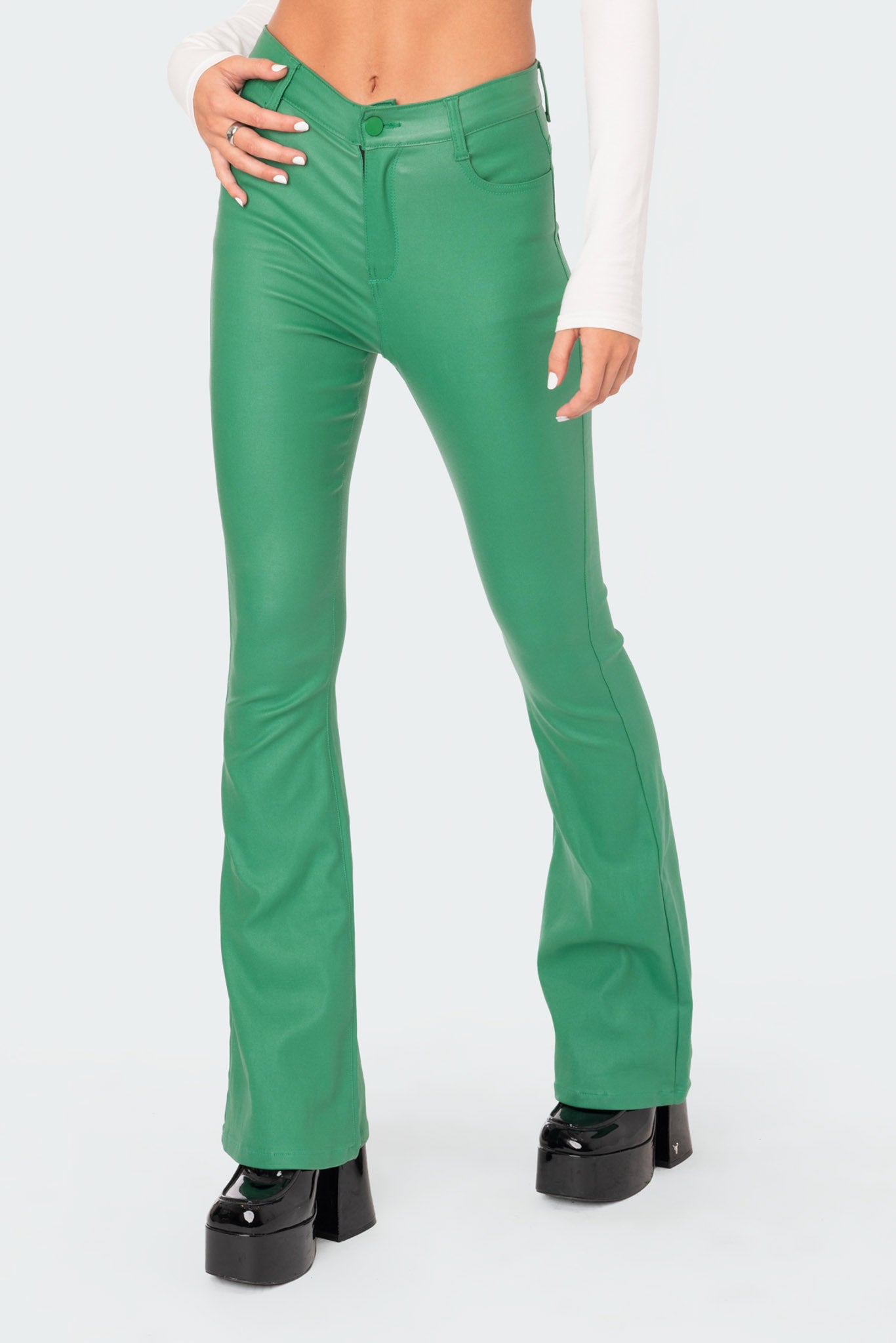 Luna Faux Leather Mid Rise Flared Jeans - Image 2