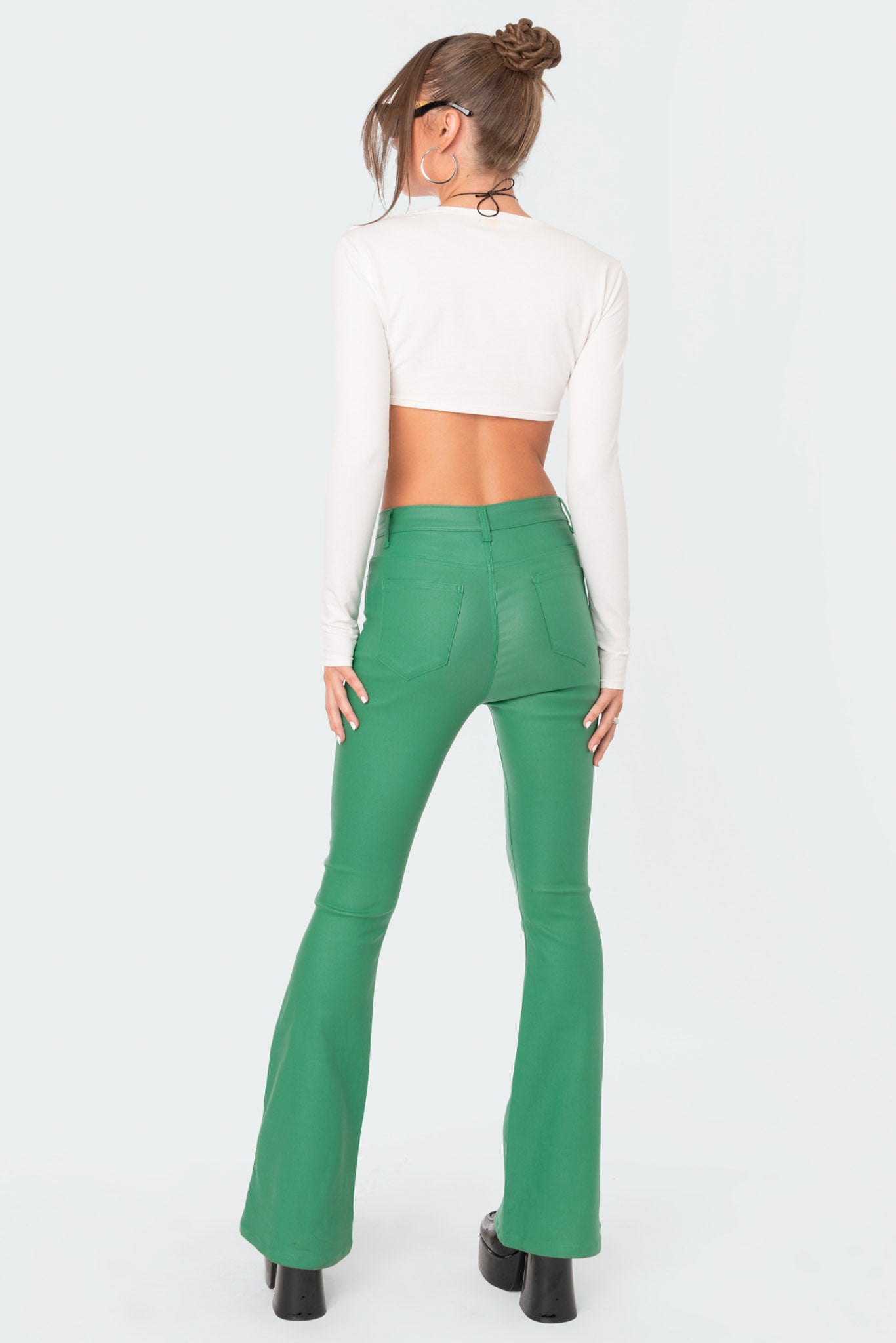Luna Faux Leather Mid Rise Flared Jeans - Image 5