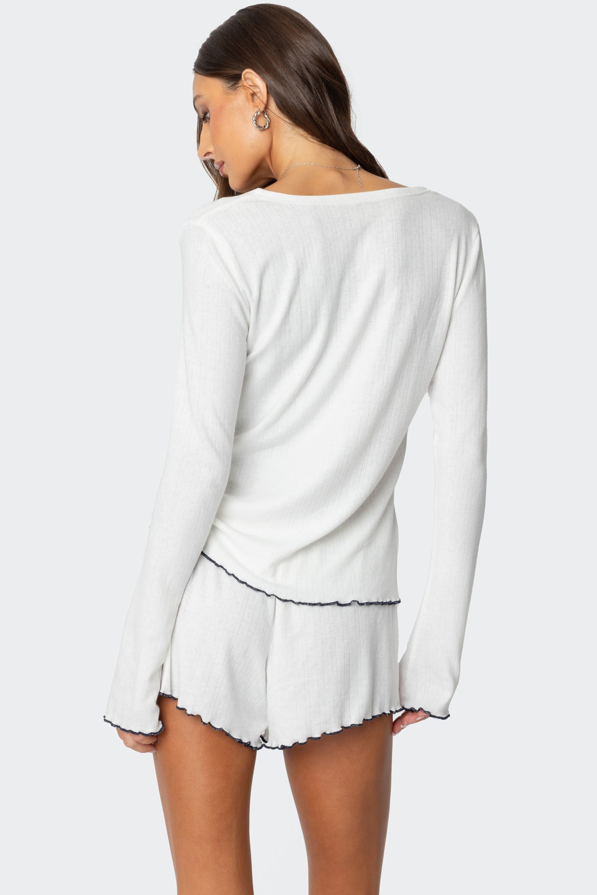 Chelsey Button Up Pointelle Top - Image 5