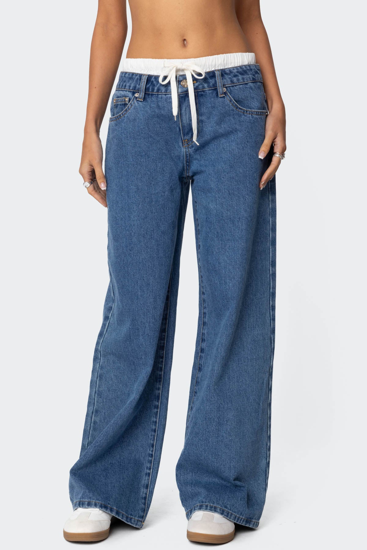 Boxer Detail Low Rise Baggy Jeans - Image 2