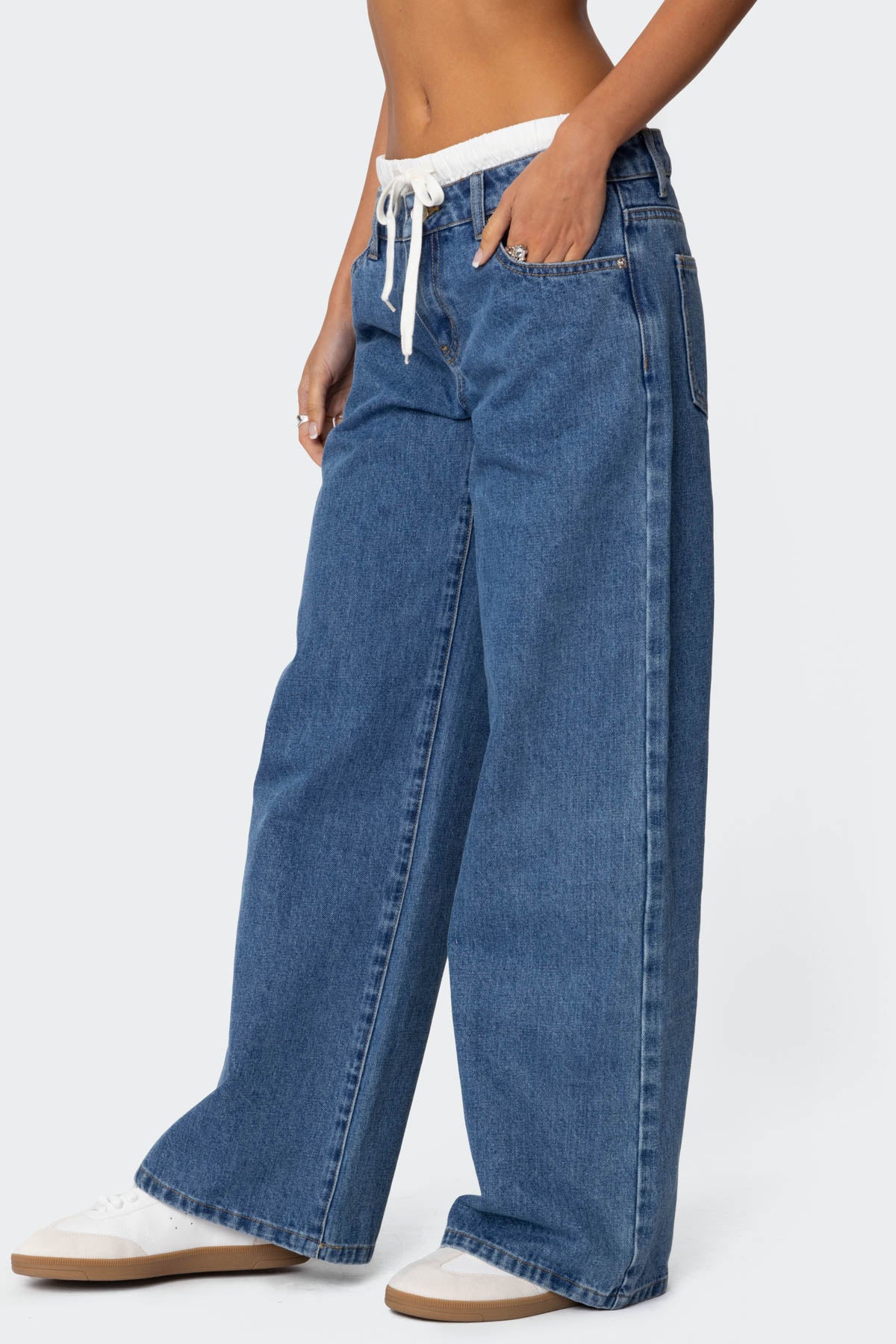 Boxer Detail Low Rise Baggy Jeans - Image 3