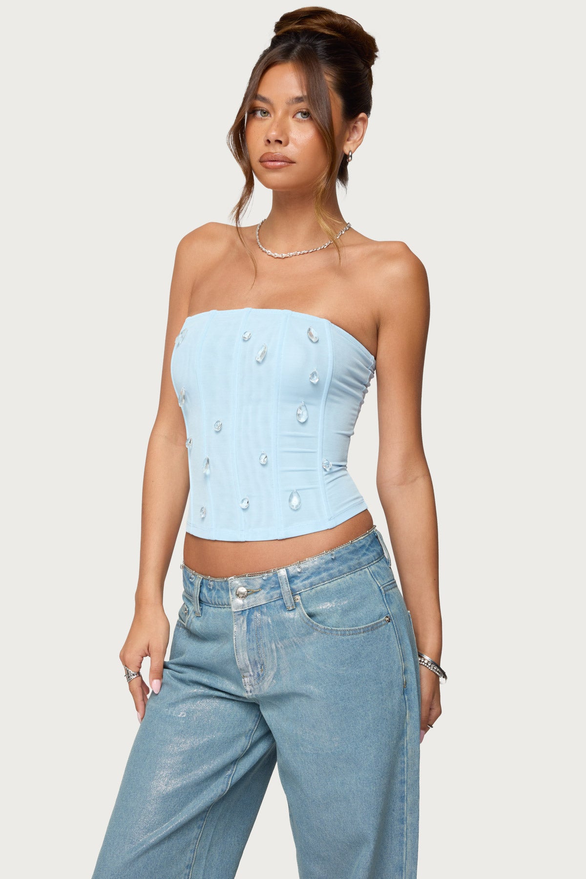 Lexah Faux Crystal Strapless Mesh Corset - Image 3