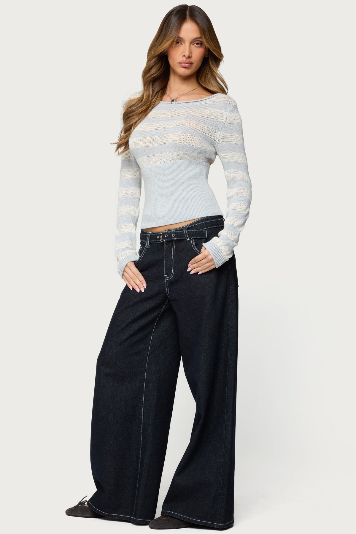 Cornella Boat Neck Striped Knit Top - Image 4