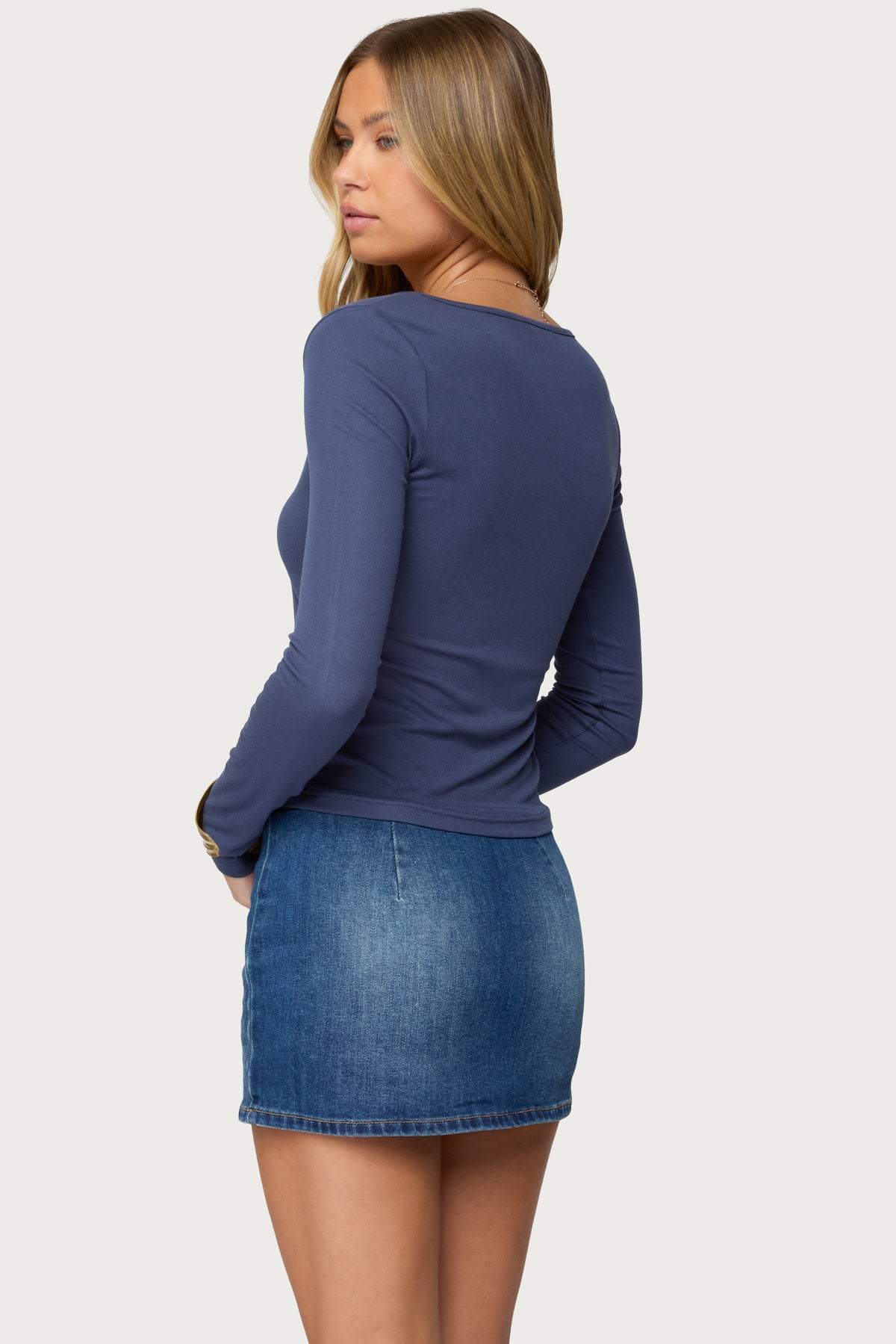 Notch Scoop Neck Long Sleeve Top - Image 4