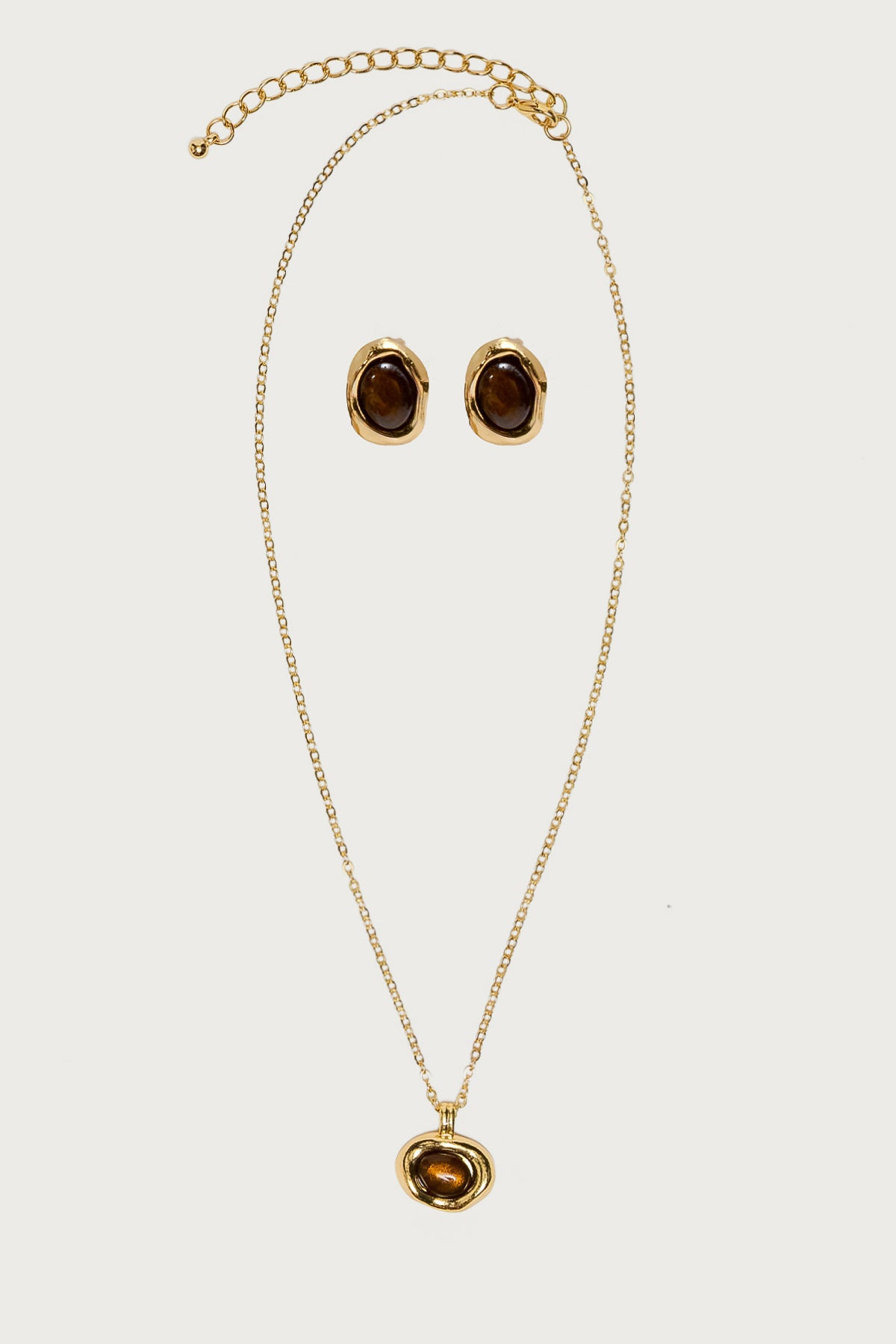 Abstract Oval Pendant Necklace & Earring Set - Image 2