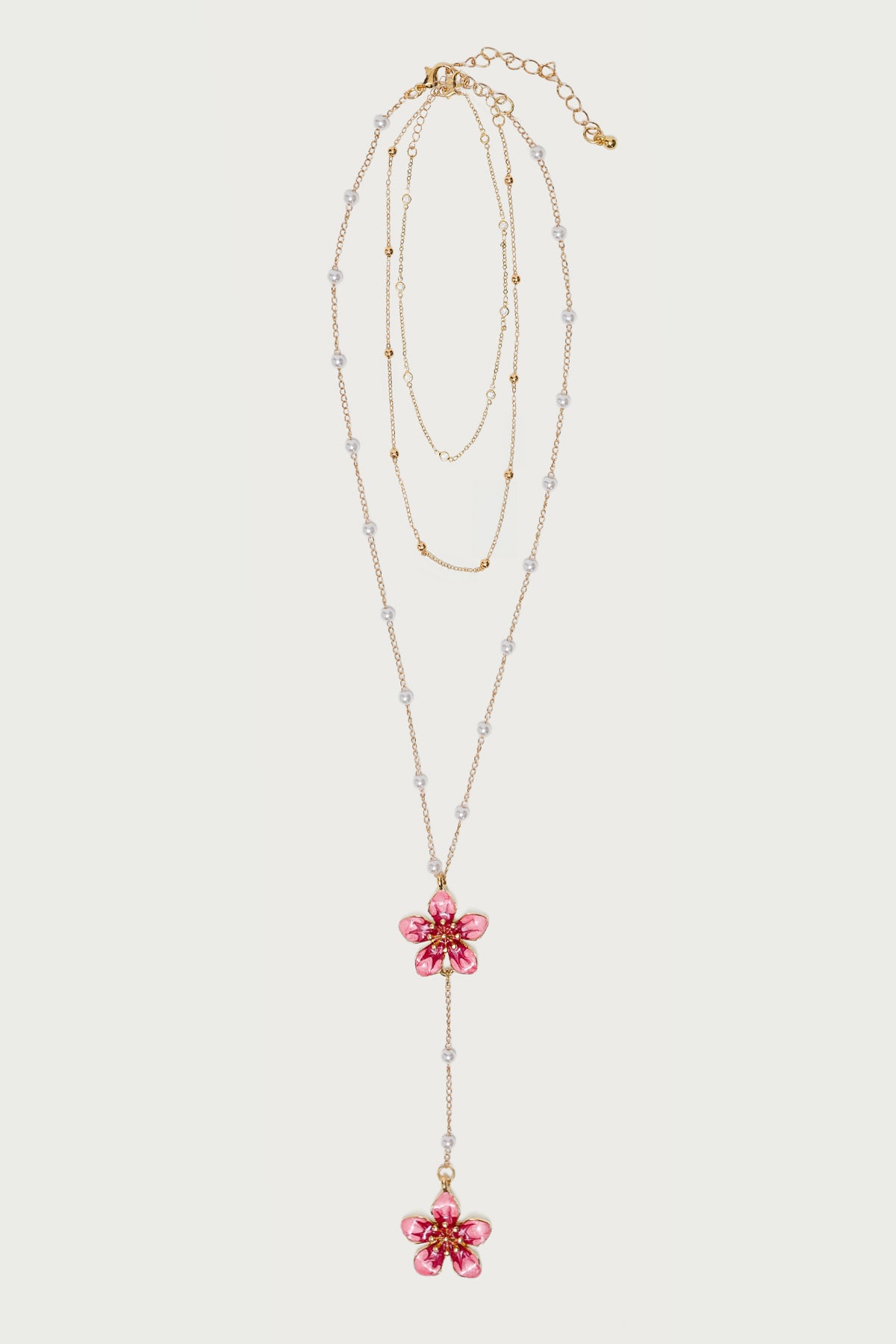 Flower & Pearly Cascading Necklace - Image 2