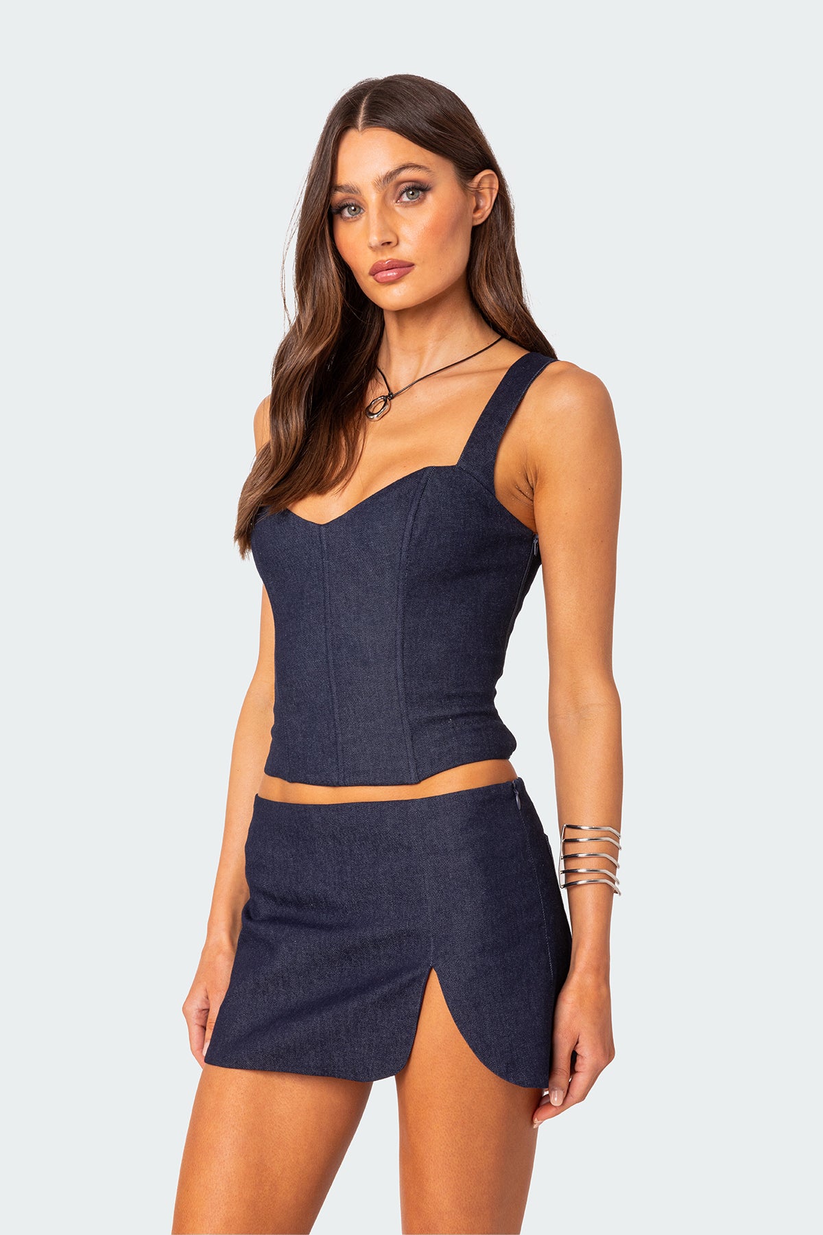 Jemma Lace Up Denim Corset - Image 3