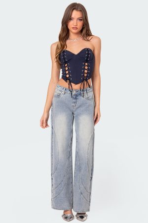 Oaklynn Stitch Detail Low Rise Baggy Jeans
