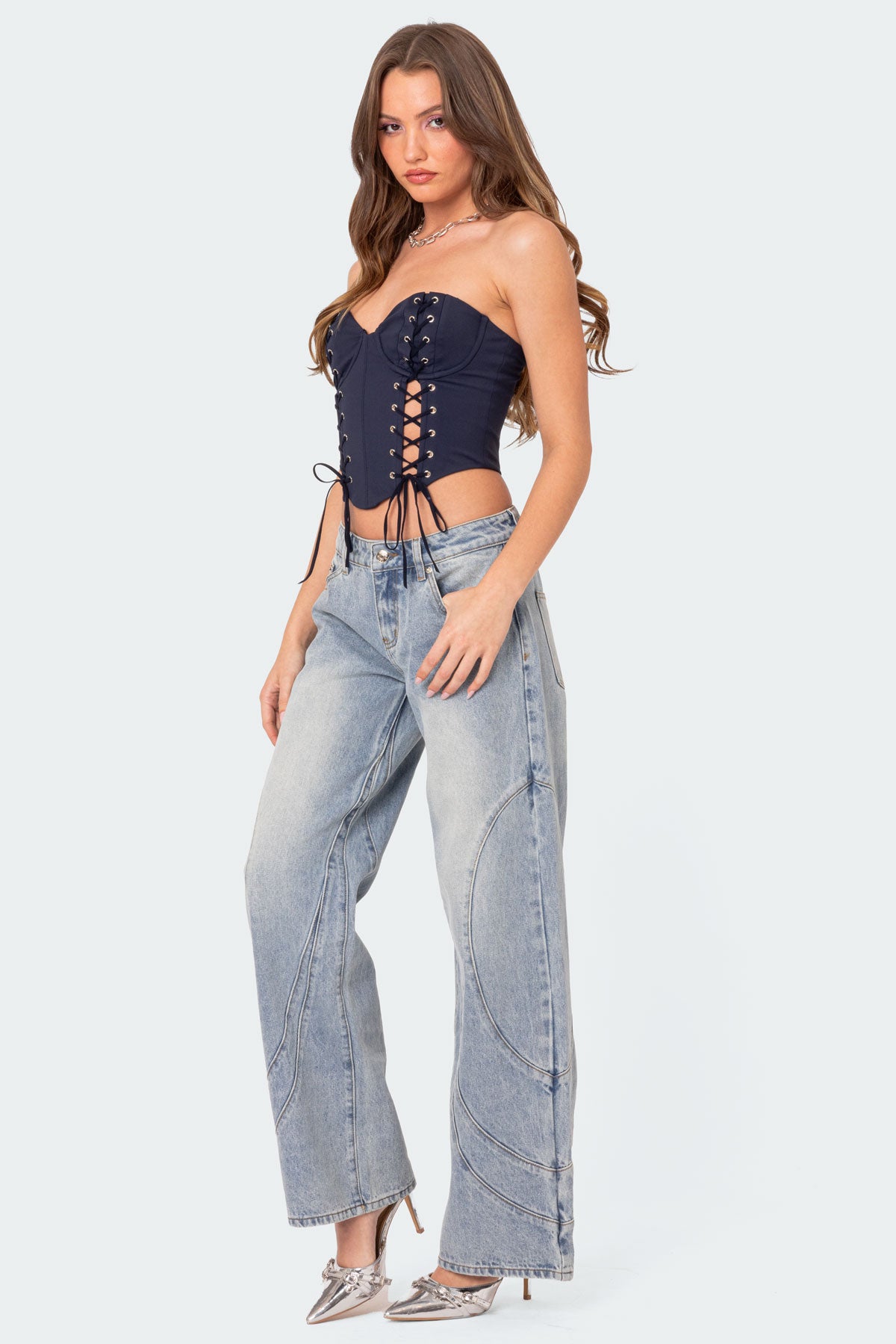 Oaklynn Stitch Detail Low Rise Baggy Jeans - Image 5