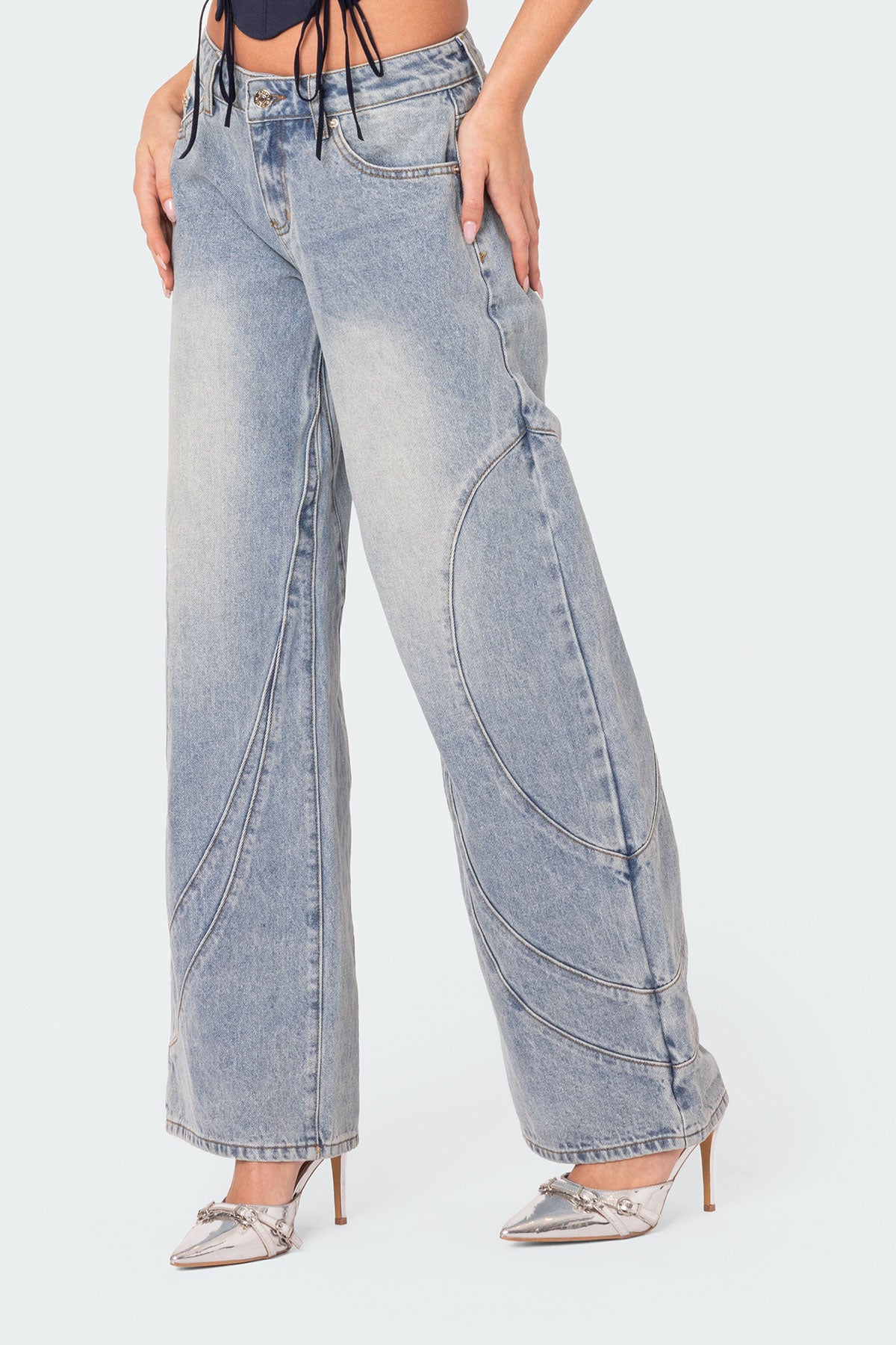 Oaklynn Stitch Detail Low Rise Baggy Jeans - Image 3