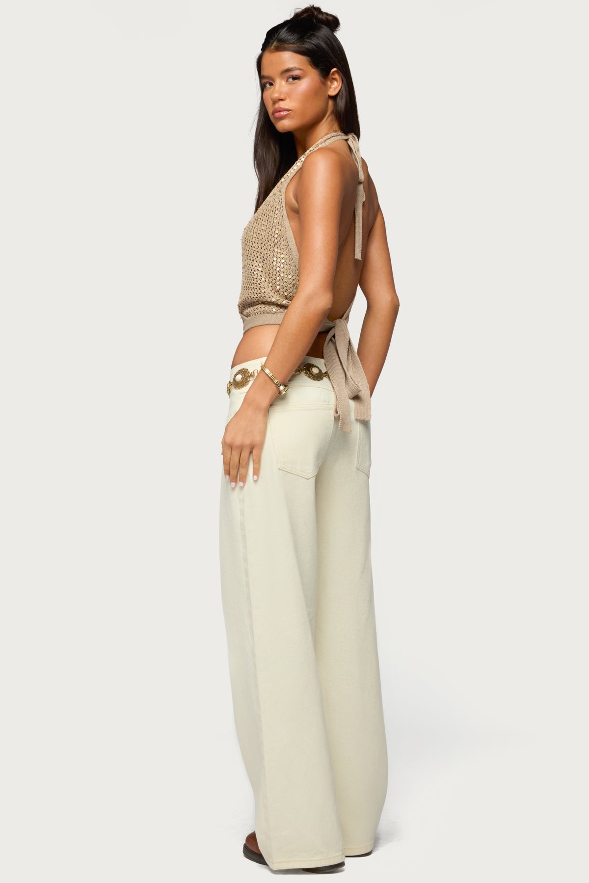 Sequin Crochet Backless Halter Top - Image 5
