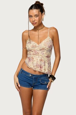 Paisley Asymmetric Ruched Wrap Top