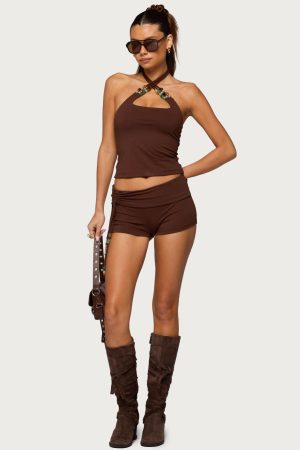 Thia Ruched Bead Foldover Shorts