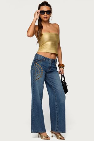 Monika Stud & Grommet Low Rise Baggy Jeans