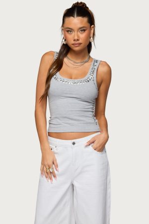 Studded Built In Bra Tank Top