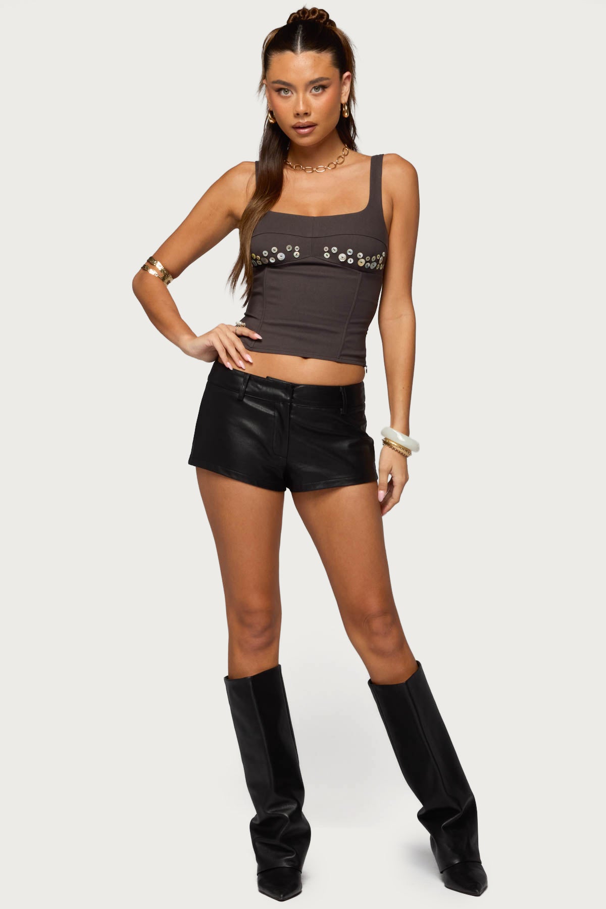 Melaney Faux Leather Micro Shorts - Image 5