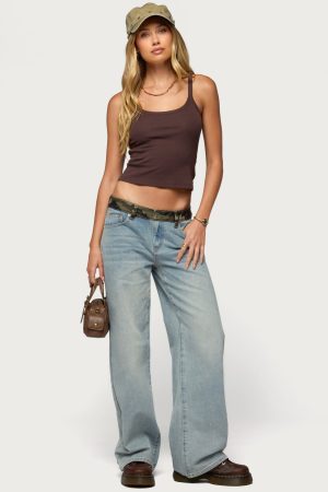 Camo Waist Low Rise Baggy Jeans