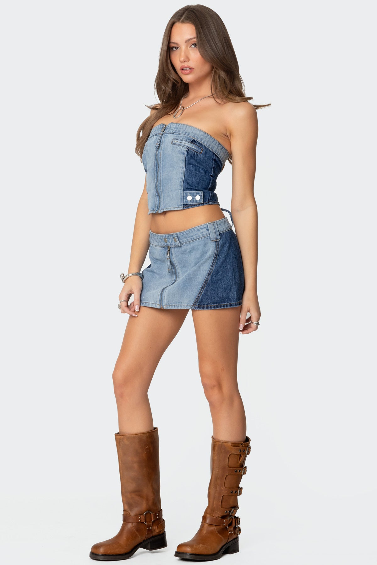 Reni Contrast Denim Zip Up Corset - Image 4