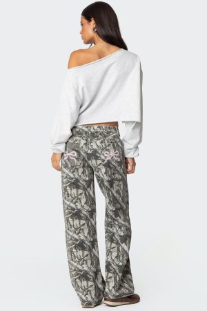 Camo & Bow Low Rise Baggy Jeans