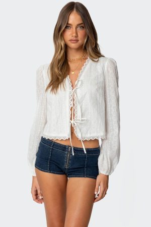 Lesley Cotton Lace Tie Front Top