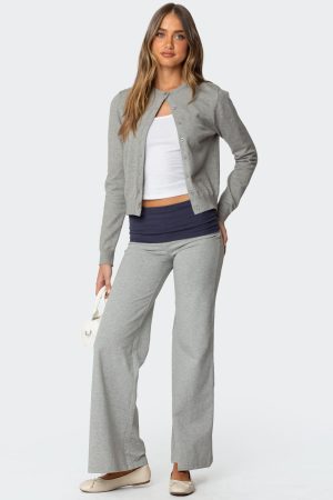 Wide Leg Contrast Foldover Pants