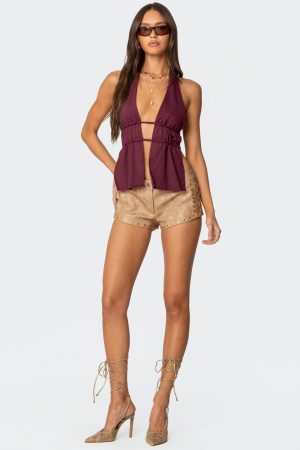 Audrey Faux Leather Studded Micro Shorts