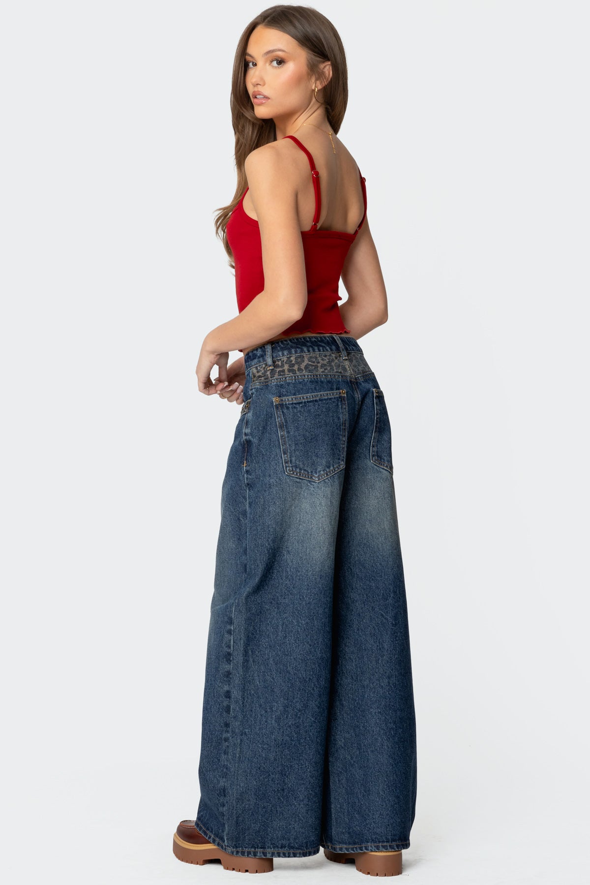 Gwen Leopard Detail Low Rise Baggy Jeans - Image 5