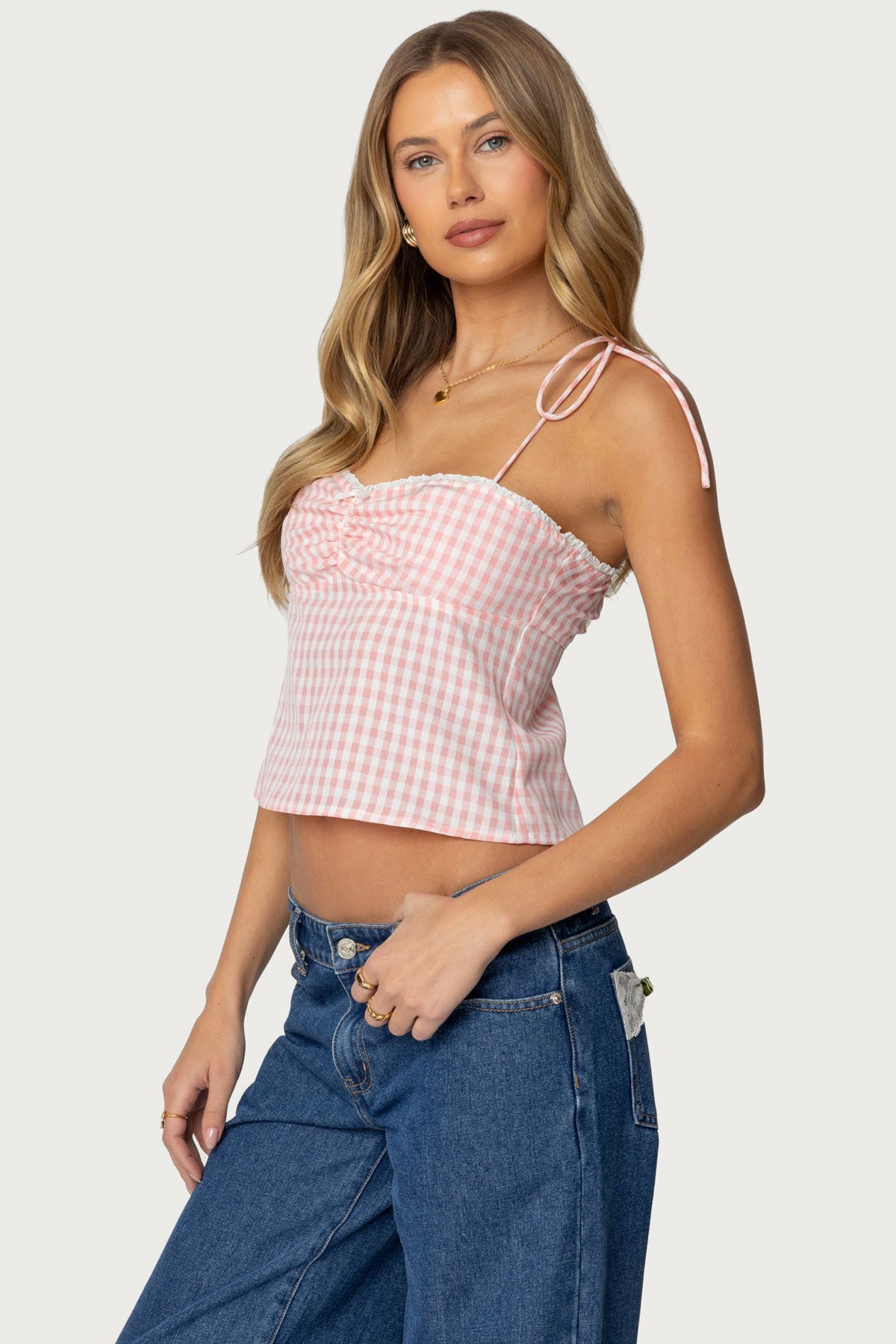 Billie Open Tie Back Gingham Top - Image 4