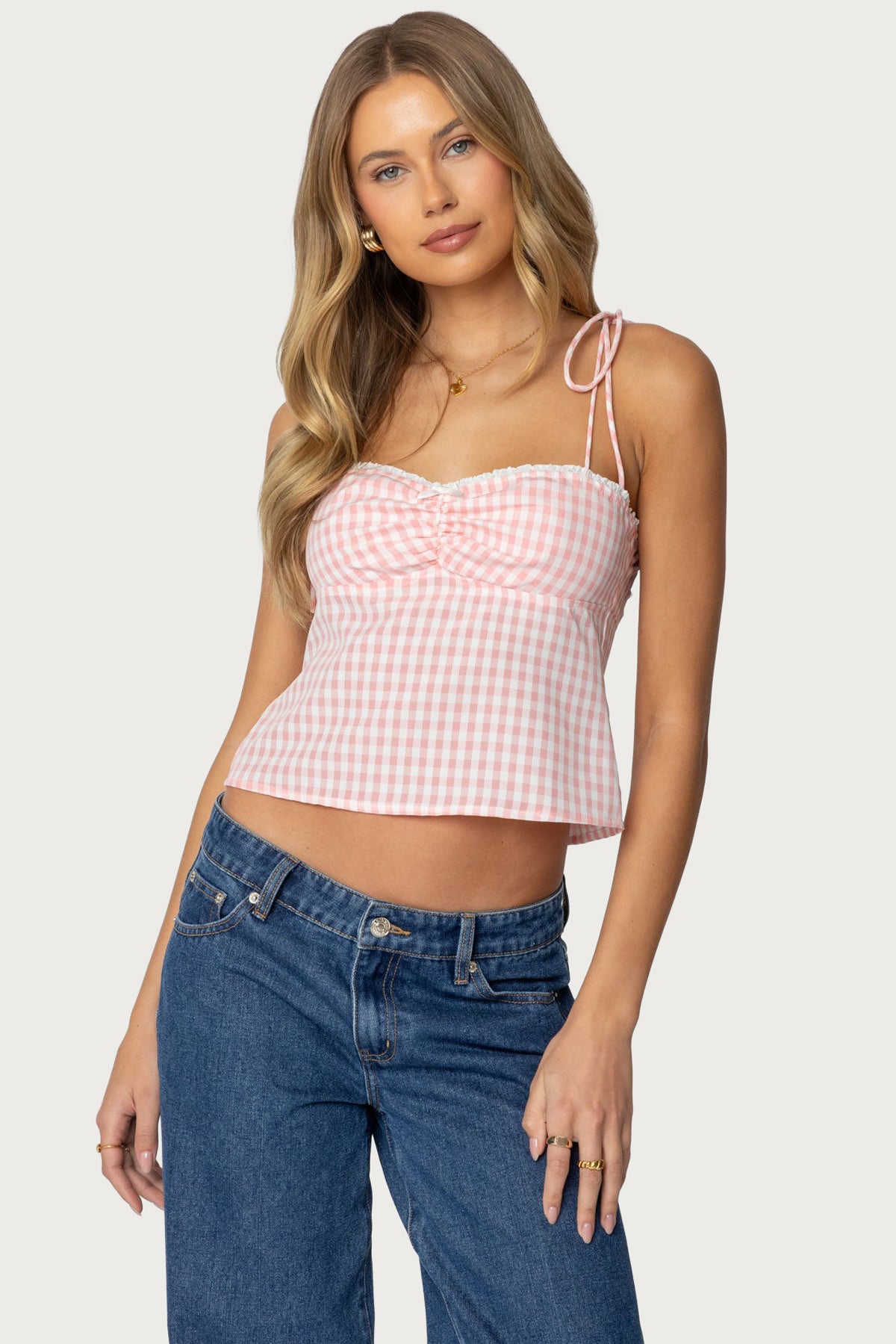 Billie Open Tie Back Gingham Top - Image 3
