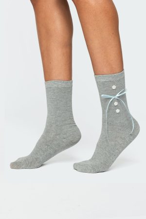 Ribbon & Flower Button Socks