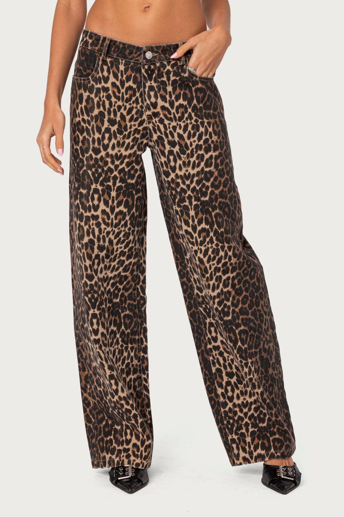 Leopard Printed Low Rise Baggy Jeans - Image 2