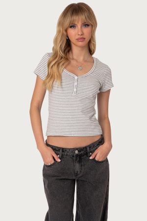 Kady Striped Henley T Shirt
