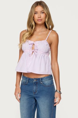 Avenly Striped Tie Front Babydoll Top