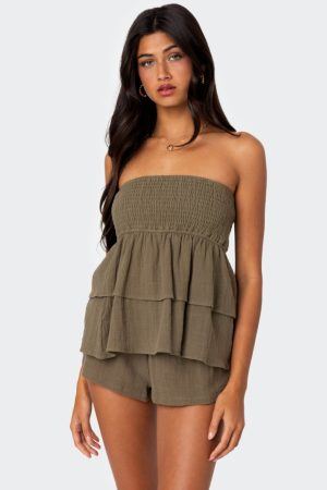 Harleigh Ruffled Linen Look Tube Top