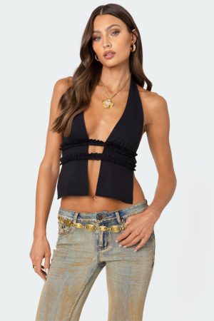 Luma Split Front Backless Halter Top