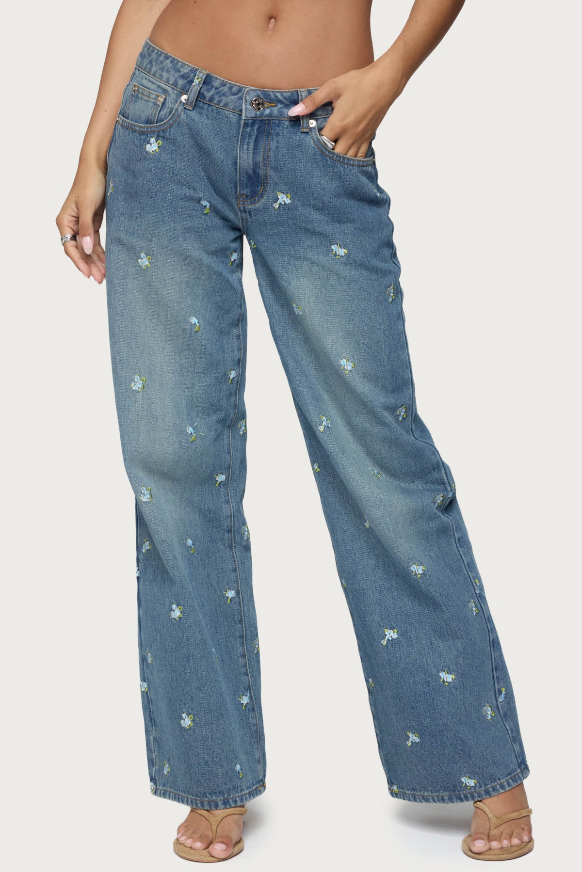 Edna Embroidered Floral Low Rise Baggy Jeans - Image 2