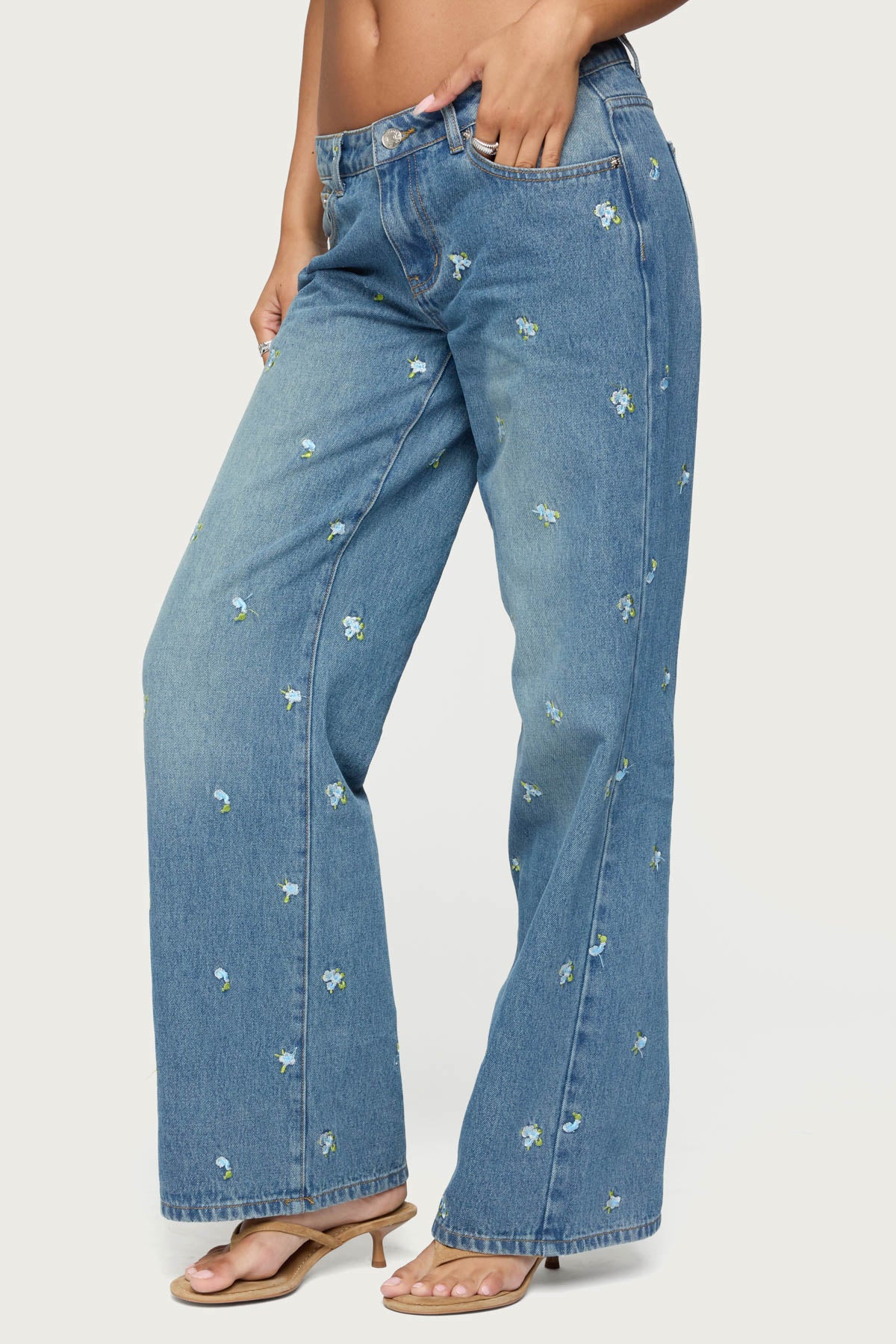 Edna Embroidered Floral Low Rise Baggy Jeans - Image 4