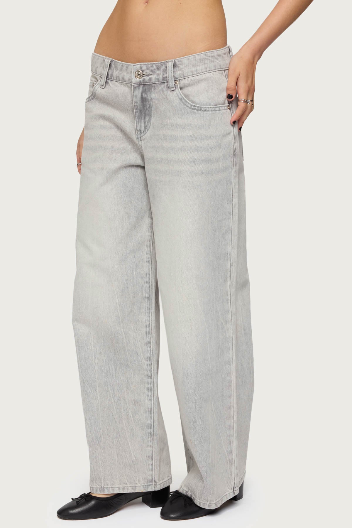 Petite Magda Acid Wash Low Rise Baggy Jeans - Image 4