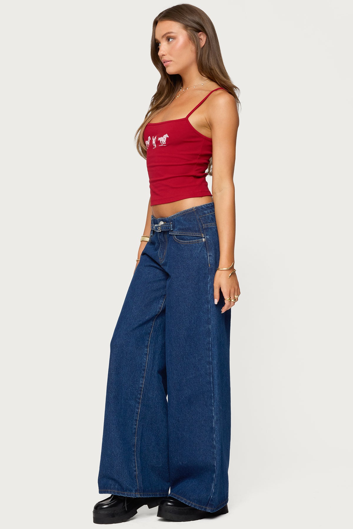 Edie Belt Detail Low Rise Baggy Jeans - Image 3