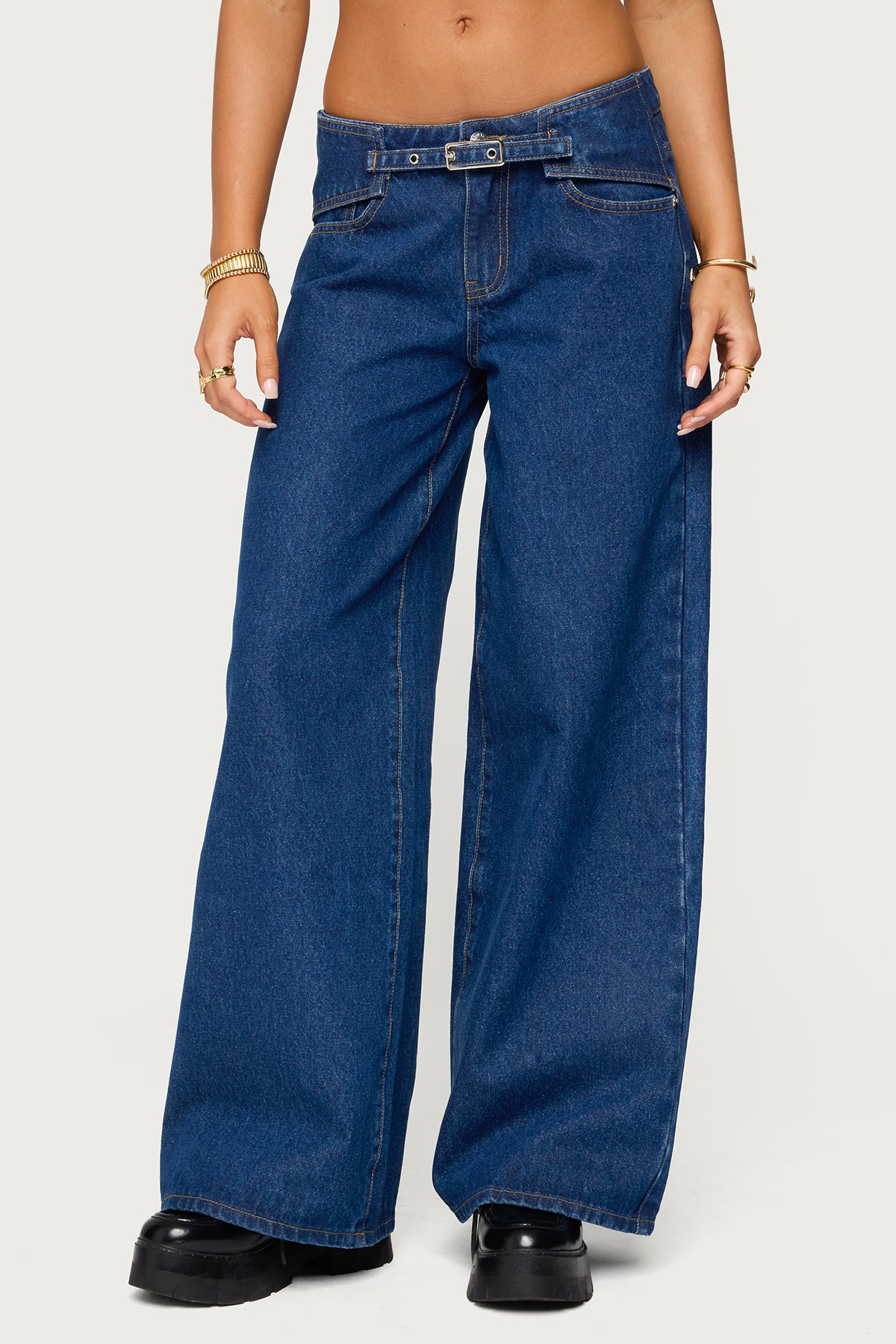 Edie Belt Detail Low Rise Baggy Jeans - Image 2