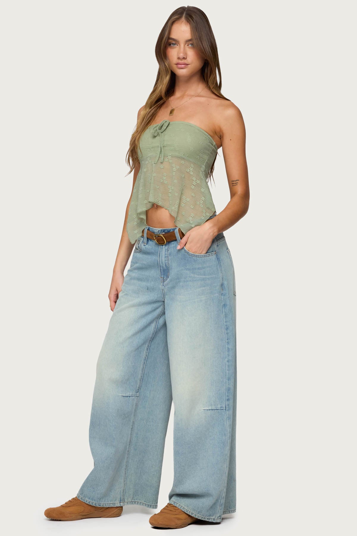 Embroidered Sheer Strapless Top - Image 5