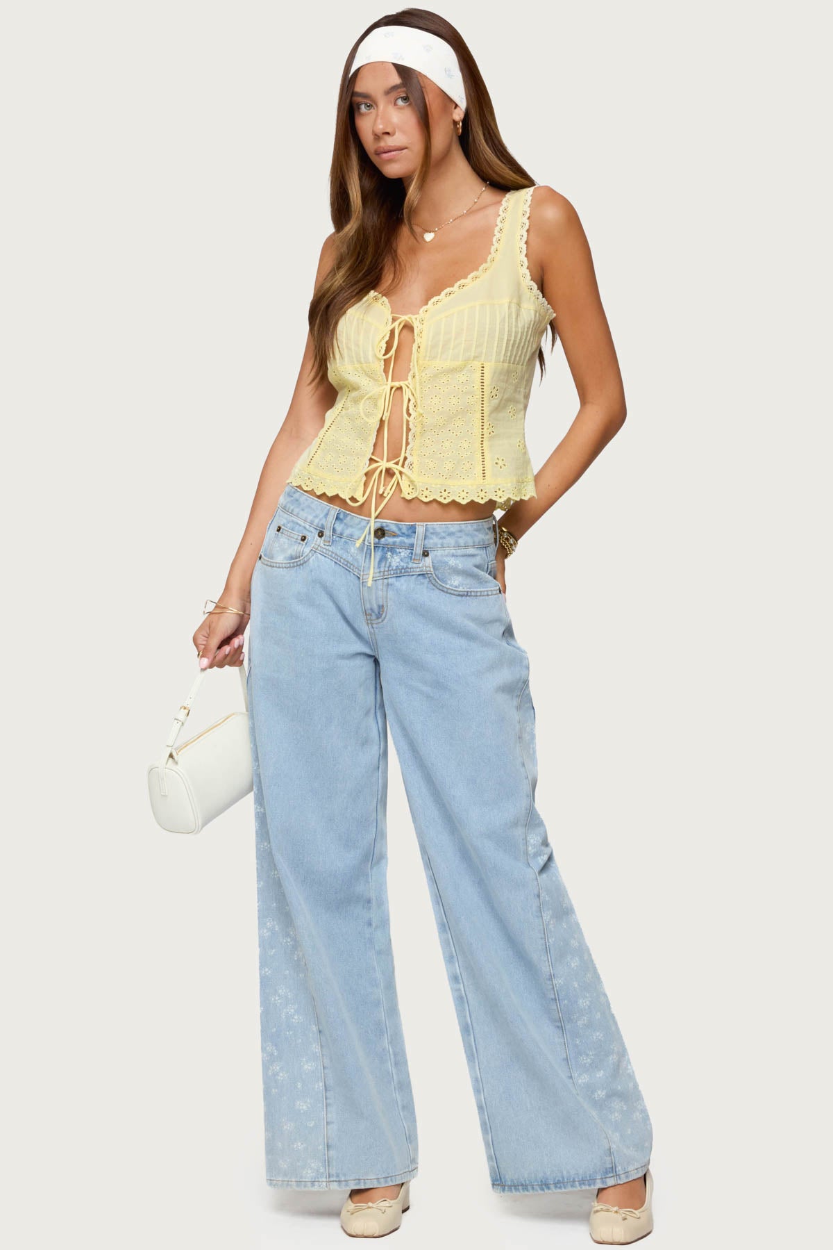 Floral Split Low Rise Baggy Jeans - Image 3